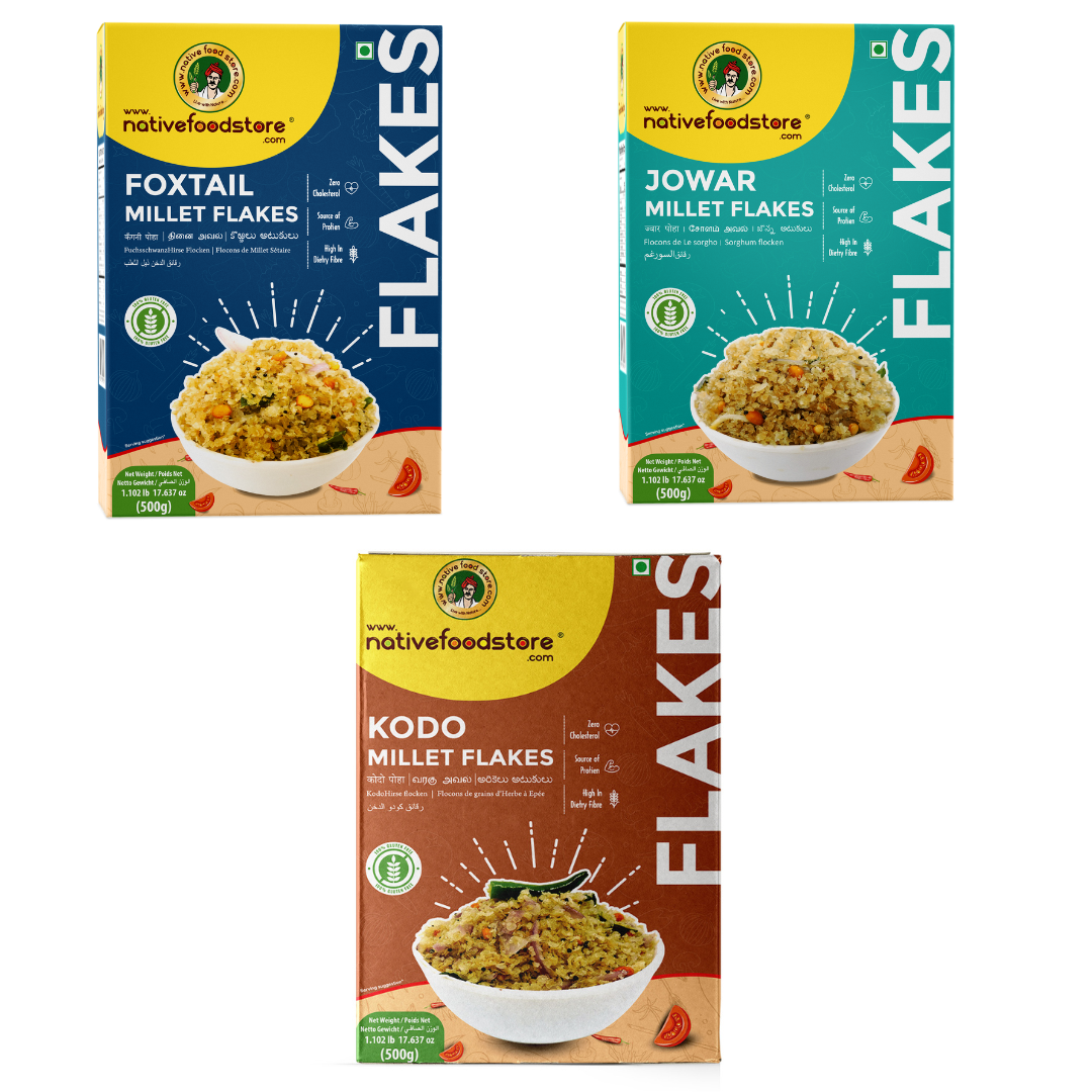 Millet Flakes Combo-Foxtail-Jowar-Kodo(Thinai/cholam/Varagu)-500gms-pack of 3