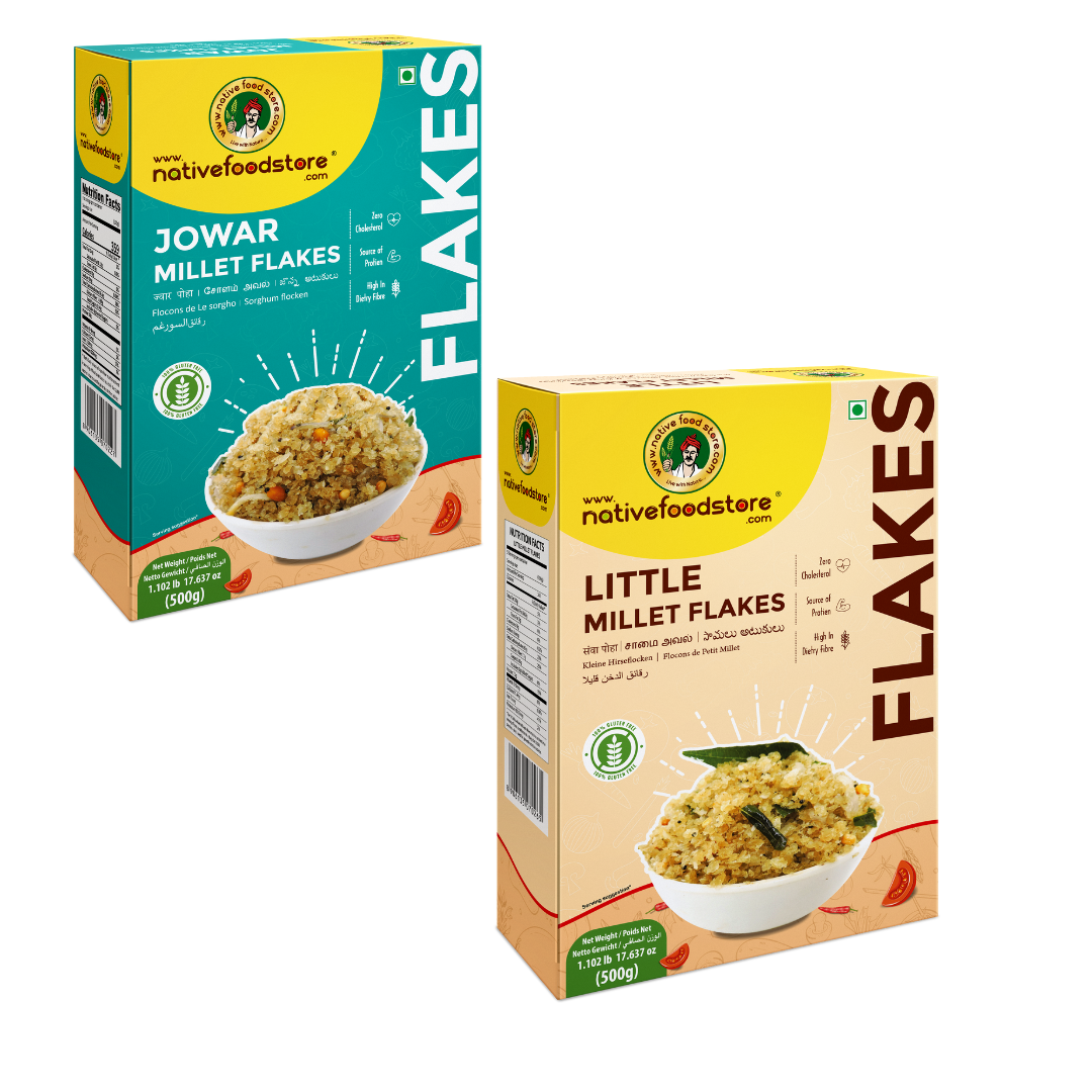 Millet Flakes Combo- Jowar Millet Flakes-Cholam/Little Millet Flakes-Samai- 2 pcs (500gms x 2)