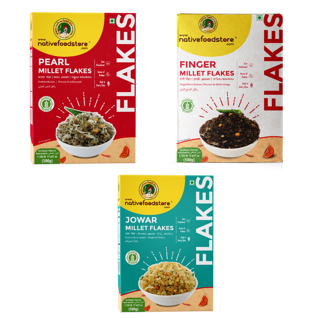 Millet Flakes Combo-Pear-Finger-jowar Millet Flakes-(Kambu/Ragi/Jowar)-500gms-pack of 3