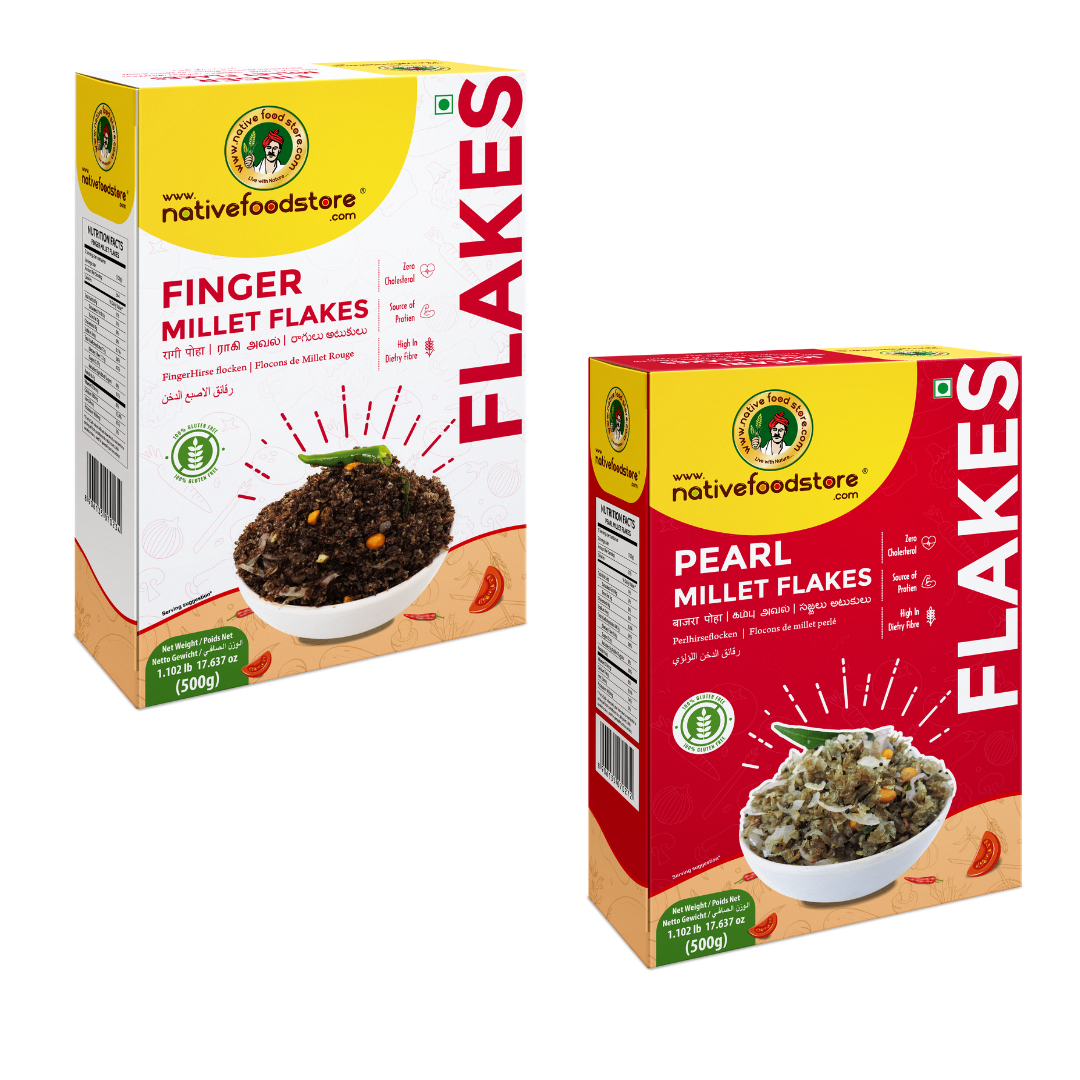 Millet Flakes Combo- Finger Millet Flakes-Ragi/Pearl Millet Flakes-Kambu- 2 pcs (500gms x 2)