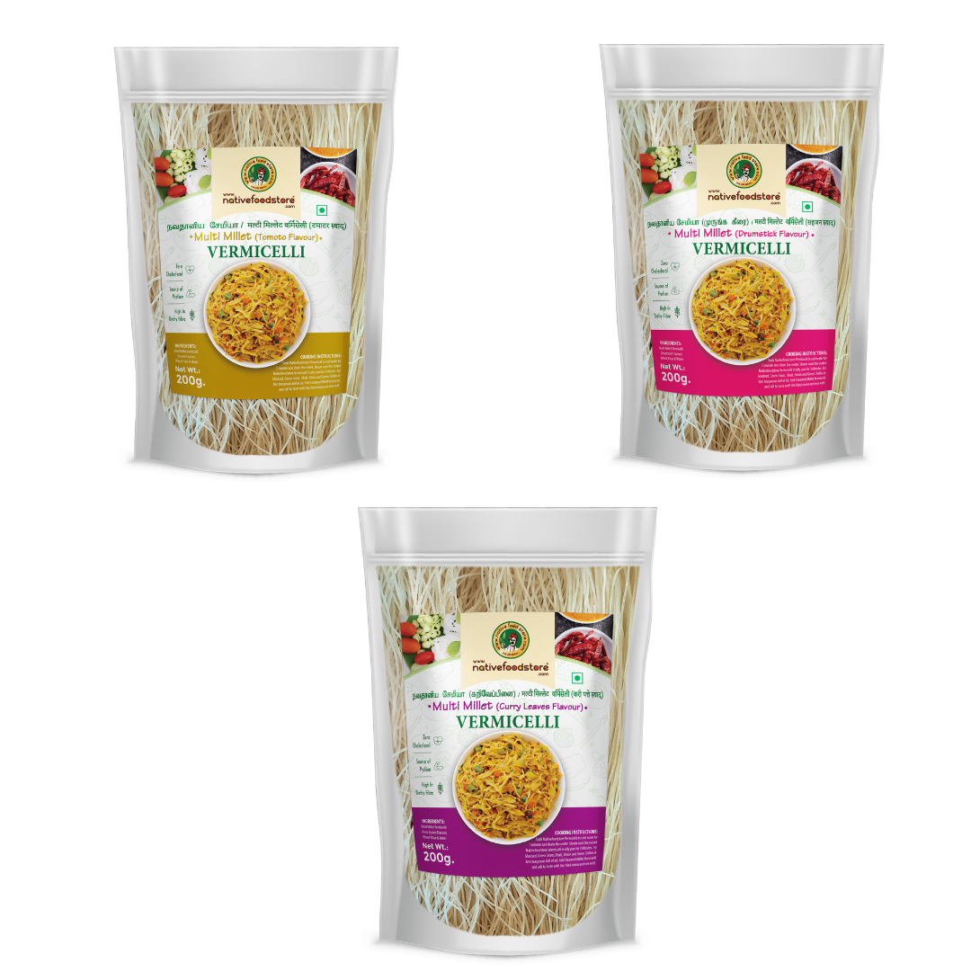 Multi Millet Vermicelli Combo-Tomato/Drumstick/Curry Leaves-3pcs (200gms x 3)